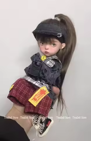 （TinaDoll Store）casual Landoudou Clothes set(Zombie t-shirt/Checkered pants/Cowboy hat /dickie/socks