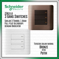 TOMBOL SCHNEIDER ZENcelo 3 Gang 1 Way - 3 Button 1 Way Switch - Full Flat Switch - Triple Triple Tri
