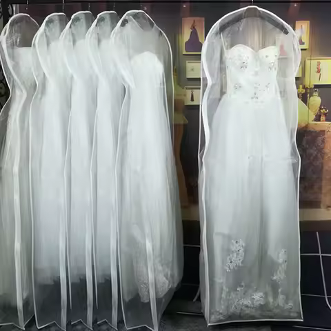 Double-sided Transparent Tulle/Voile Wedding Bridal Dress Dust Cover with Side-zipper for Home Wardr