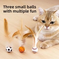 Pet Toy Bouncy Ball with Feather Molar Fun Self-Happy Boredom Relieving Cat Toy