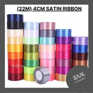 (22M) 4CM SATIN Ribbon Reben Riben Gift Satin Organza Flower Bouquet Roll Happy Birthday