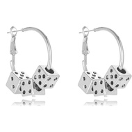 MIGUO STORE Unique Retro Charm Silver Dice Huggie Earrings for Women Personality Creative Alloy Dice