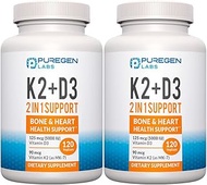 2 in 1 High Potency Formula 90mcg Vitamin K2 (MK7) and 5000 IU Vitamin D3 Supplement for Bone and He