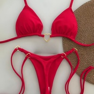 2026 Nylon Solid Color Heart Bikini Suit Low Laced Fashion biquini