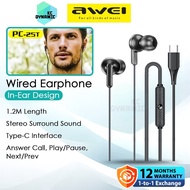 Awei PC-25T Wired Earphone Stereo Surround Sound Type-C Headphone Awei Earphone 1.2M Length Awei PC-