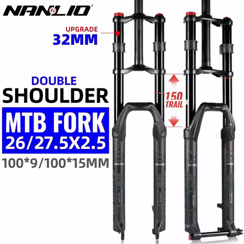 NanLio Bicycle Double Shoulder Air Suspension Fork - 150mm Travel for MTB & E-Bike Bikes 27.5"/29" D