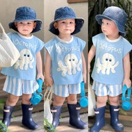 Set for boys and girls with blue octopus pattern, size 8-20kg