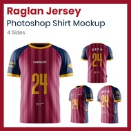 Photoshop Mockup - Raglan Jersey Baju Sports Shirt Mockup Tshirt Baju Short Sleeve T-shirt - Free Sublimation