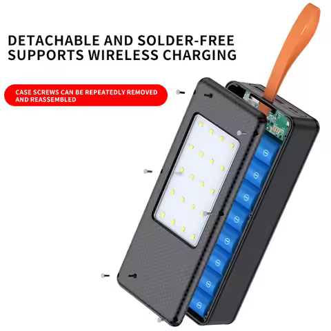 16*21700 Power Bank Battery Case 2 USB+Type C Ports Power Bank Battery Box Detachable Camping Lights