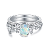 MOTIEL Genuine Opal Engagement Ring for Women,1ct Leaf Oval Opal Ring Set in 925 Sterling Silver wit