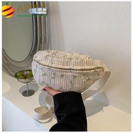 PINLESG Waist Pack, Straw Casual Shoulder Bag, Fashion Crossbody Bag Women Girls