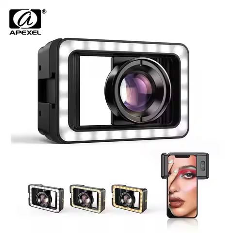 APEXEL New Upgrated 4k HD 100mm Macro Lens With LED Fill Light Universal Clamp Micro Lenses for iPho
