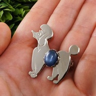 Vintage Poodle Brooch Blue Kyanite Stone Silver Metal Dog Brooch Pin Jewelry