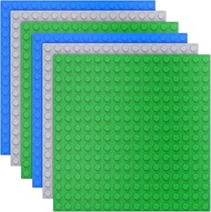 6 Large Building Plates Compatible with Duplo, Green Blue Grey Duplo Base Plate, 25.5 x 25.5 cm Dupl
