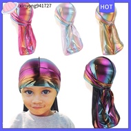 XINYANG941727 Long Tail Imitation Silk Pirate Hat Pre-Tied Durag Elastic Headwrap Cap Hip Hop Baby Turban Hijab Kids