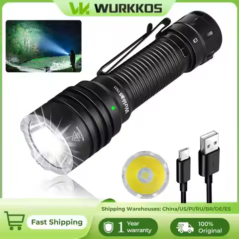 Wurkkos TS23 21700 Rechargeable Tactical Flashlight XHP70.3 HI LED 5000Lm Torch IPX8 Waterproof Two