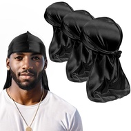 3PCS/LOT Long Durag Silk Satin Bandanas Cap Turban Hat Wigs Biker Headwrap Chemo Cap Pirate Hat Men