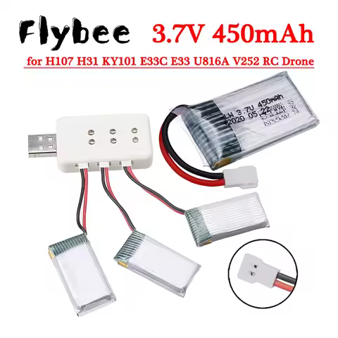 3.7V 450mah 802035 Lipo Battery/charger For H107 H31 KY101 E33C E33 U816A V252 H6C 25C RC Quadcopter