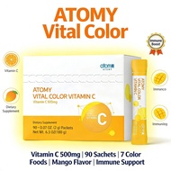 ATOMY Vital Color Vitamin C 500mg 90 Sachets | 7 Color Foods Mango Flavor | Immune Support Collagen 