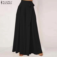 Esolo ZANZEA ผู้หญิงมุสลิมเอวสูงกางเกงขาม้า Culottes Office Workwear กางเกงกางเกง