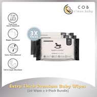 Applecrumby Extra Thick Premium Baby Wipes (20's x 3) Baby Wipes Tissue Wet Tissue Gentle Sensitive 
