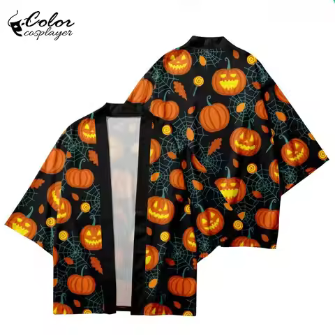 Color Cosplayer Haori Anime Cloak Halloween Pumpkin Printing Kimono Cape Loose Cardigan Japanese Hao