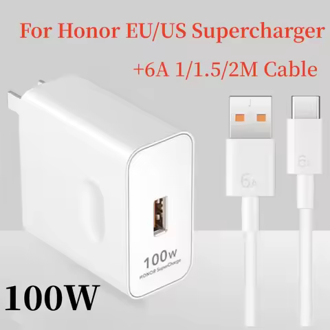 Honor 100W SuperCharge EU/US/UK Fast Charger 6A 1/1.5/2M Usb Type C Cable For Honor 200 100 90 80 70