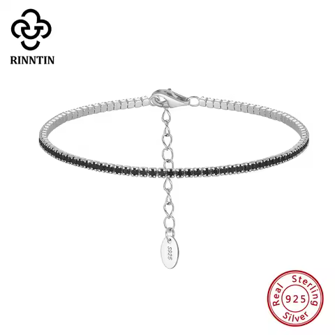 Rinntin Brilliant Tennis Bracelet 925 Sterling Silver 1.5mm Bazel Setting Zircon for Women Luxury Ch
