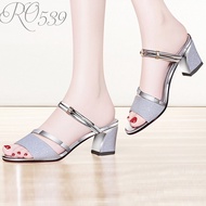 Giày cao gót nữ đẹp đế vuông 5p hàng hiệu rosata hai màu đồng bạc công sở ro539