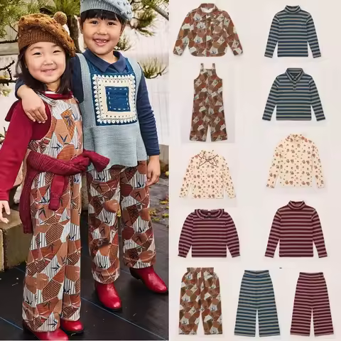 New 26 Vintage Kids Shirt Blouse for Girl Boy Long Sleeve Tee Shirts and Pant Suit Fall Ruffle T-shi