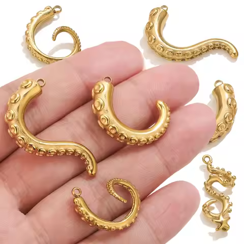 2/5pcs 316L Stainless Steel Starfish Charms Octopus Fish Gold Pendants Jewelry Making Ocean Dangle A