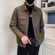 Jaket Kulit Motosikal Piushuai Jaket Kulit Baharu Lelaki 2023 Pakaian Musim Bunga dan Musim Gugur Le