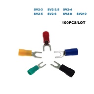 100Pcs/Lot Spade Insulated Furcate Crimp Terminals Electric Wire Connector SV2-3 SV2-3.5 SV2-4 SV2-5