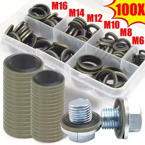 100Pcs/Box Car Engine Oil Drain Plug Gasket Set Oil Pan Sealing Gasket O-Ring Combination Washer Gas
