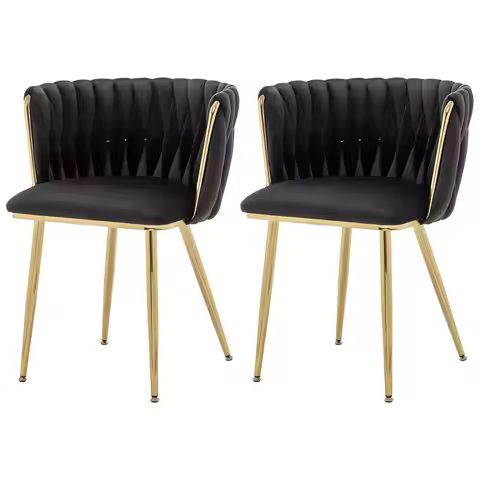 Velvet Dining Chairs Set of 2, Modern Upholstered Woven Dining Chairs with Gold Metal Legs, Modern A