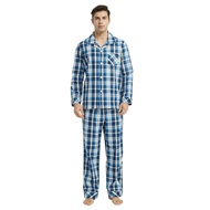 Vulcanodon Mens Cotton Pajama Set, Button Down Woven Pajama Set for Men Plaid Men's Sleepwear