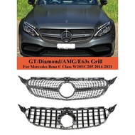 Front Bumper Radiator Diamond AMG GT E63S Grille Silver Black Grill For Mercedes Benz C Class W205 2
