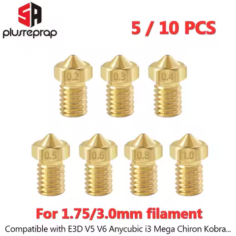 5/10pcs V6 M6 Threaded Nozzle All Metal 0.2/0.3/0.4/0.5/0.6mm for 1.75 Filament E-3-D V5 Anycubic i3