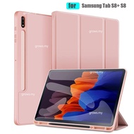 Samsung Galaxy Tab S8 Plus S8+ S7 FE Case Anti-fall Smart Soft Silicone Leather with Pencil Holder Trifold Stand Cover