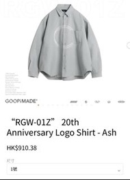 size 1 “RGW-01Z” 20th Anniversary Logo Shirt - Ash