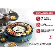 Dapur Steamboat + BBQ Grill Elektrik 2 Tombol Masakan Serentak