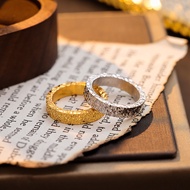 Pure Silver Ring Gold-Plated Gold Color 999 Crushed Ice Ice Ring Men Women Couple Ring High-End Clos