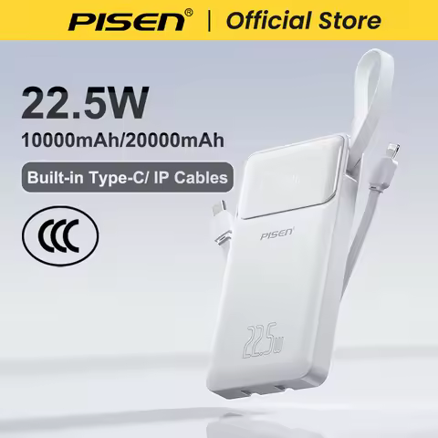 PISEN 3C Certified 22.5W Power Bank 10000mAh/ 20000mAh With Built-in Type C/L Cables Fast Charging P