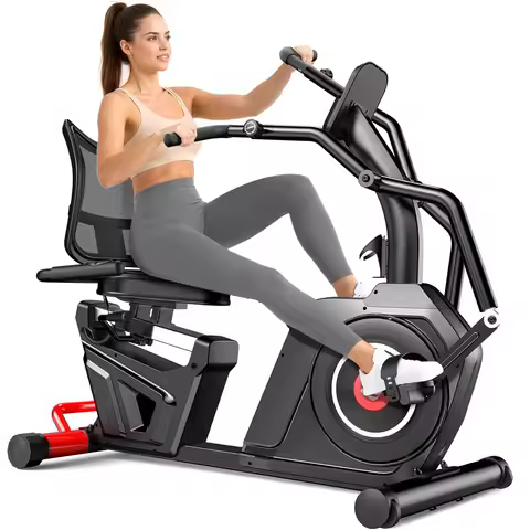 Recumbent Exercise Bike, Stationary Recumbent Exercise Bike for Home with Arm Exerciser, 16-Level Ma