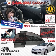 (5-Yrs Warranty) HONDA CIVIC FD 2006 - 2011 SAMURAI SHADES Premium Magnetic Sunshade Car Sun Shade