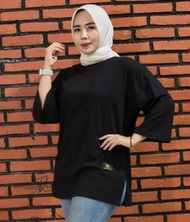 Baju polos oversize lengan panjang 3/8 bahan cotton combet tebal adem Kaos polos model belah samping