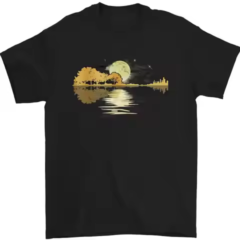 Guitar Reflection Guitarist Bass Acoustic Mens T-Shirt 100% Cotton