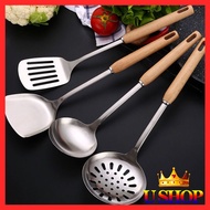 Wooden Handle Wok Spatula 304 Stainless steel spatula cooking Utensils spoon long handle Large Size turner Fried Steak Shovel