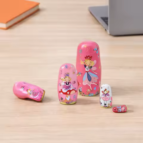 5PCS Handmade Wooden Nesting Dolls, Fairy-Themed Easter Egg Matryoshka Dolls for Decoration or Gifti