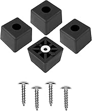 BUDWIG - 4 Large Cube Square Black Rubber Feet Bumpers w/Metal Insert & Screws - 1.125" H X 1.500" W